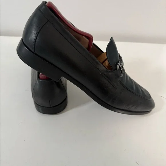 Salvatore Ferragamo Black Leather Loafers with Horsebit Detail